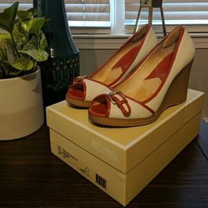 Michael Kors Reese Opened Toe Wedges Crm/Orange 8M